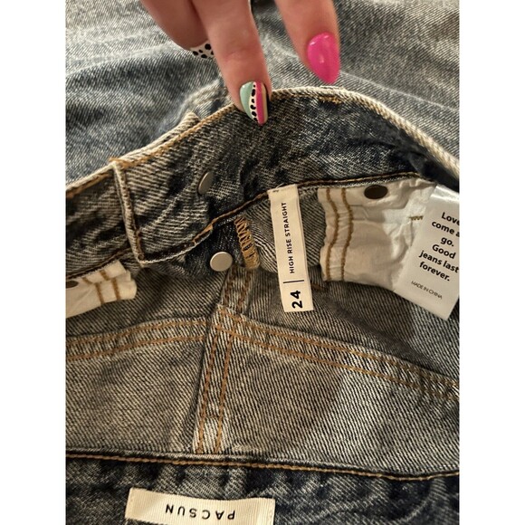 PacSun High Rise Distressed Straight Leg Jeans Size 24 Vintage Wash Y2K Grunge - Picture 3 of 4